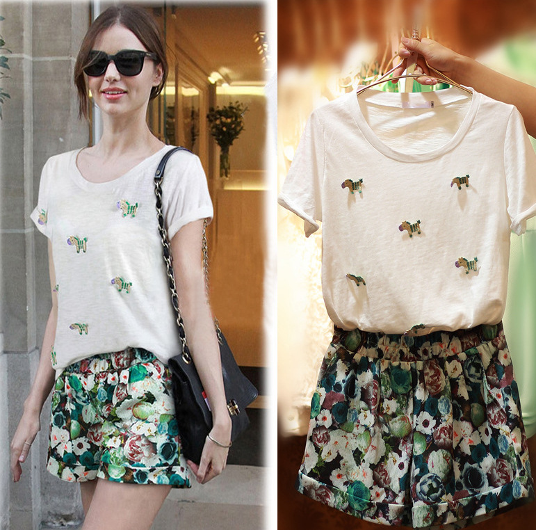 2014新款女装刺绣小马<em>休闲</em>短袖T恤<em>女搭配</em>印花