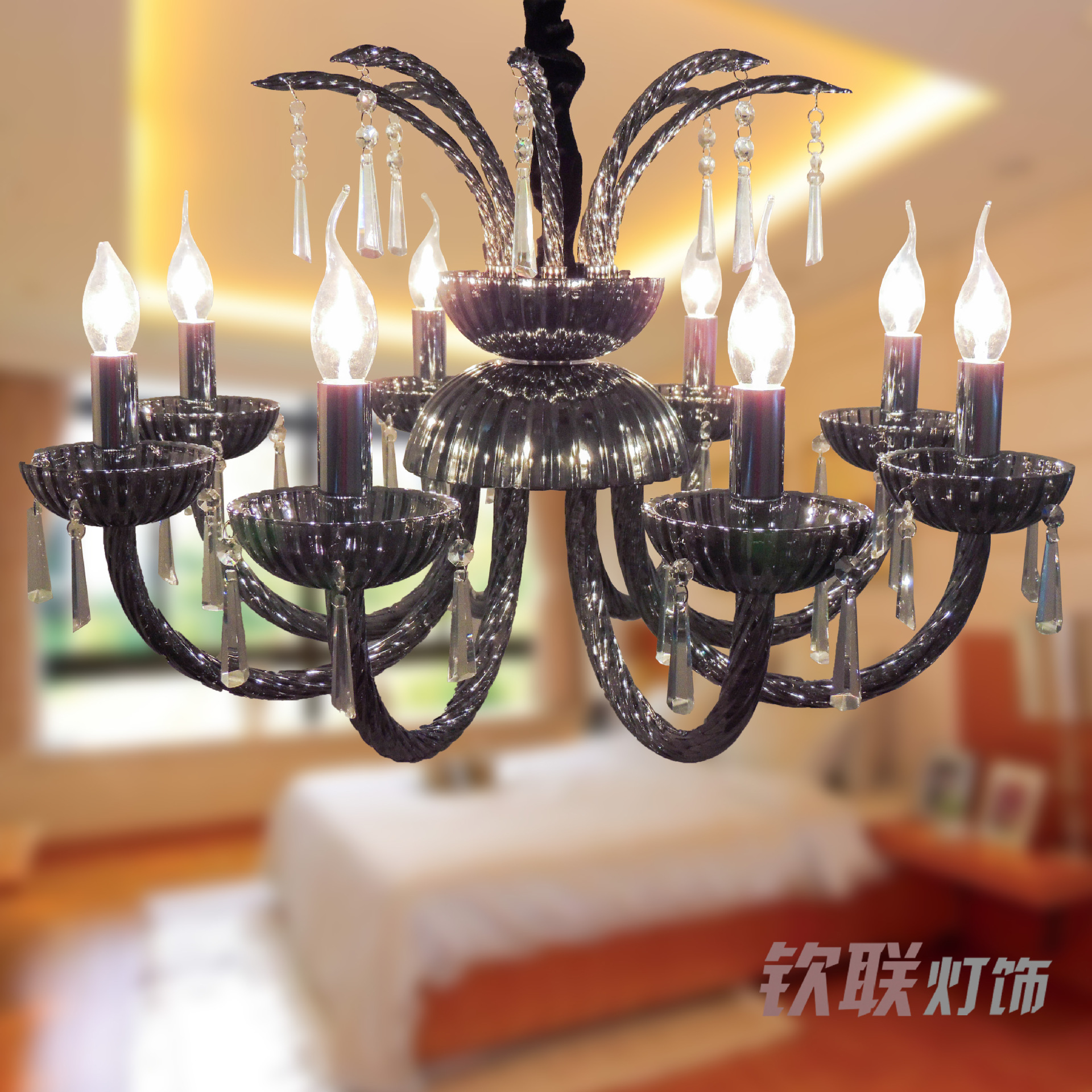 吊灯 欧式布艺吊灯奢华复古客厅吊灯美式卧室灯餐厅灯水晶灯