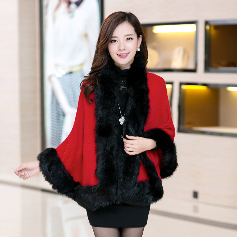 103012014秋冬新款女装<em>披风</em>中<em>长款</em>皮草披肩
