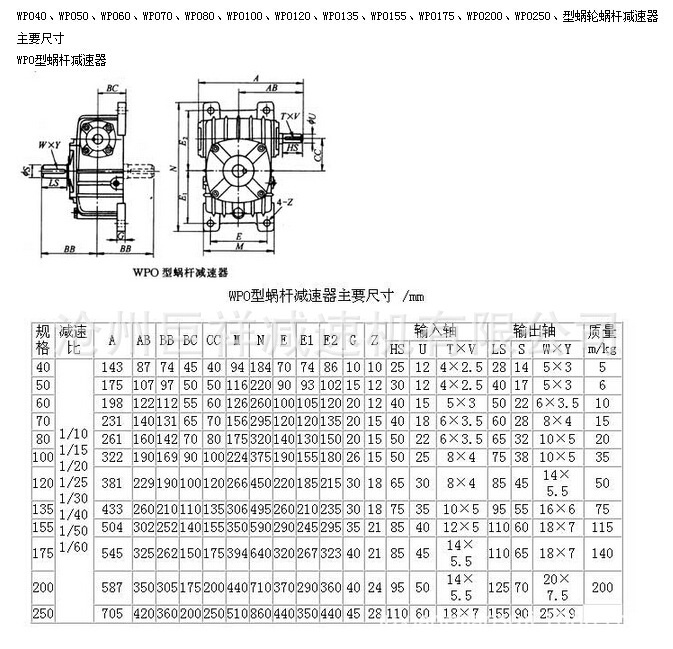 WPO型蜗轮蜗杆减速机