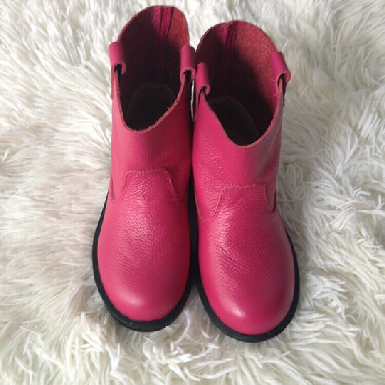 秋冬新款真皮韩版圆头真皮儿童马丁靴 低筒时尚儿童女靴男靴同款