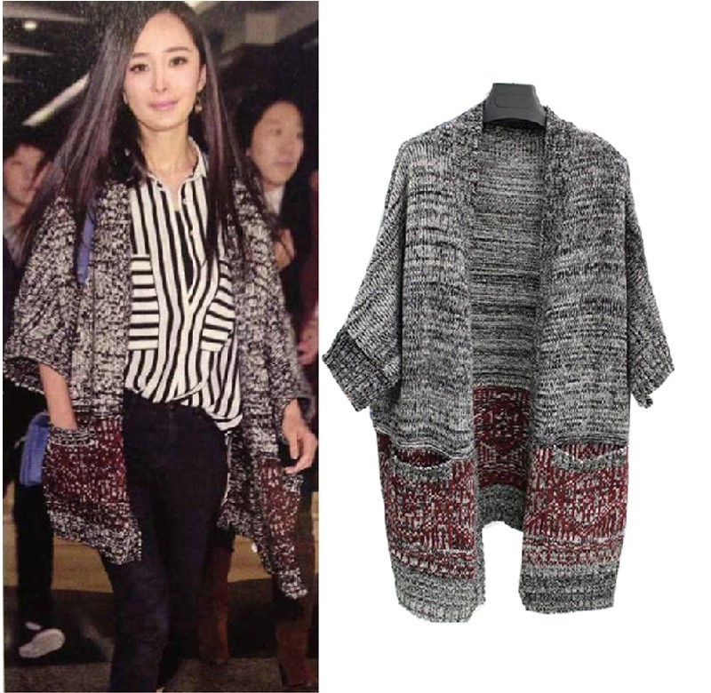 <em>杨幂</em>小时代3<em>同款</em>欧美宽松休闲粗毛线口袋七分