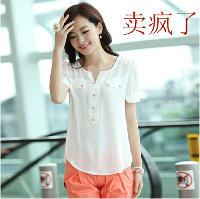 <em>夏装</em>新款女装OL气质淑女修身衬衫<em>女式</em>短袖雪