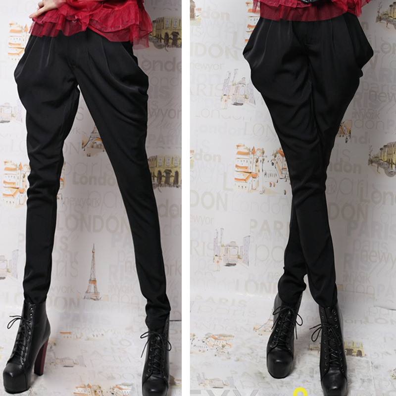 新款春秋季显瘦小脚<em>哈伦裤马裤哈伦裤</em>黑色宽松