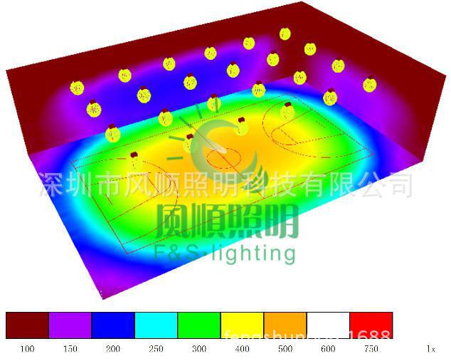 满天星篮球场灯光布置方案|led室内篮球场照度图|室内球场led方案图片