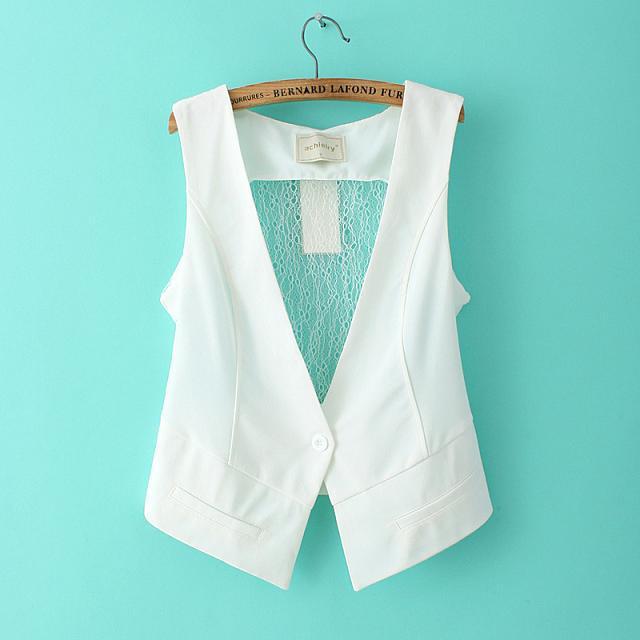 欧美风后背蕾丝拼接无袖<em>马甲女式小背心马夹</em> 