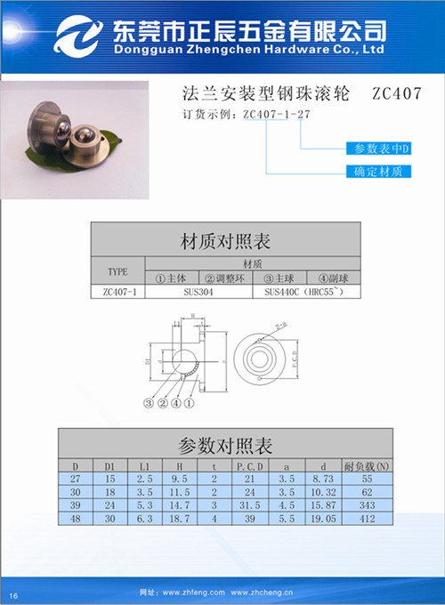 ZC407法蘭安裝型鋼珠滾輪