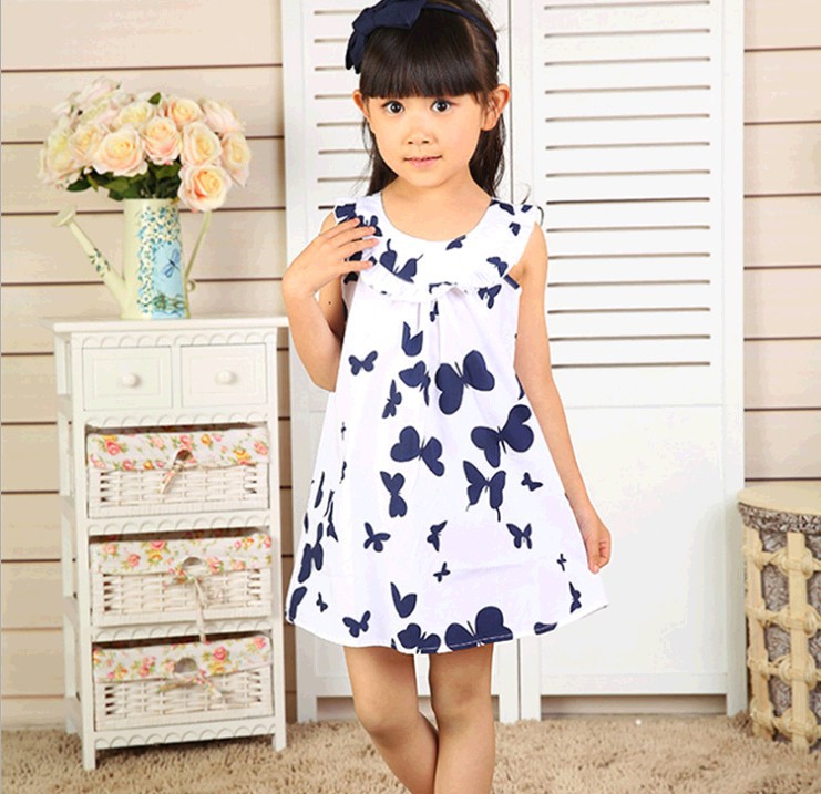 2014夏装新款女童裙装<em>儿童</em>清新蝴蝶全棉<em>背心</em>