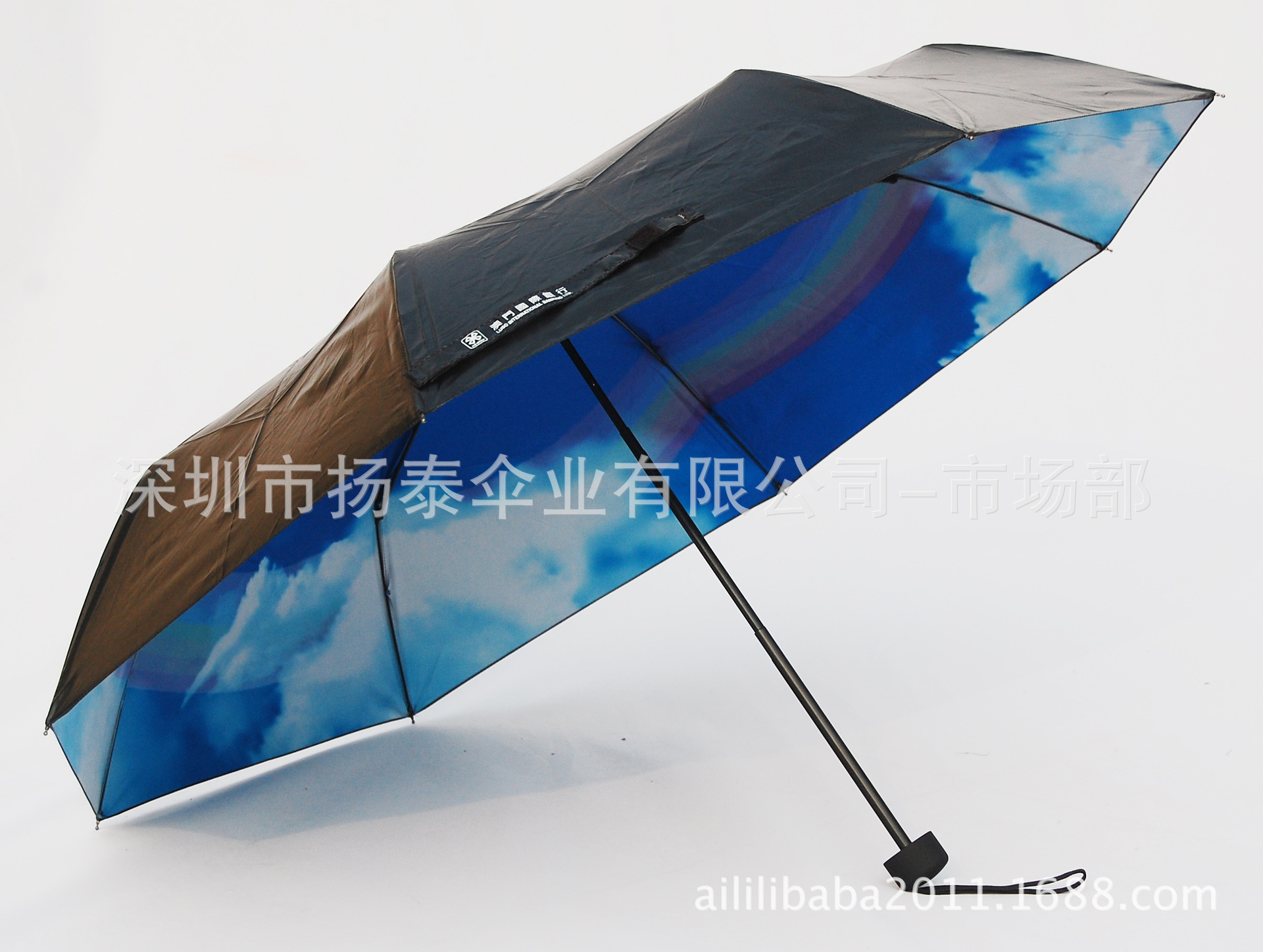 21寸8K三折黑胶布热转印伞