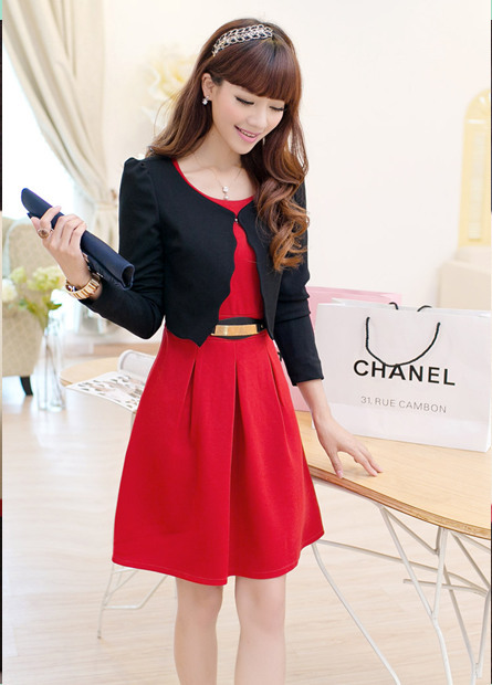 2014<em>秋装</em>新款<em>韩版女装</em> 两件套连衣裙 修身甜美