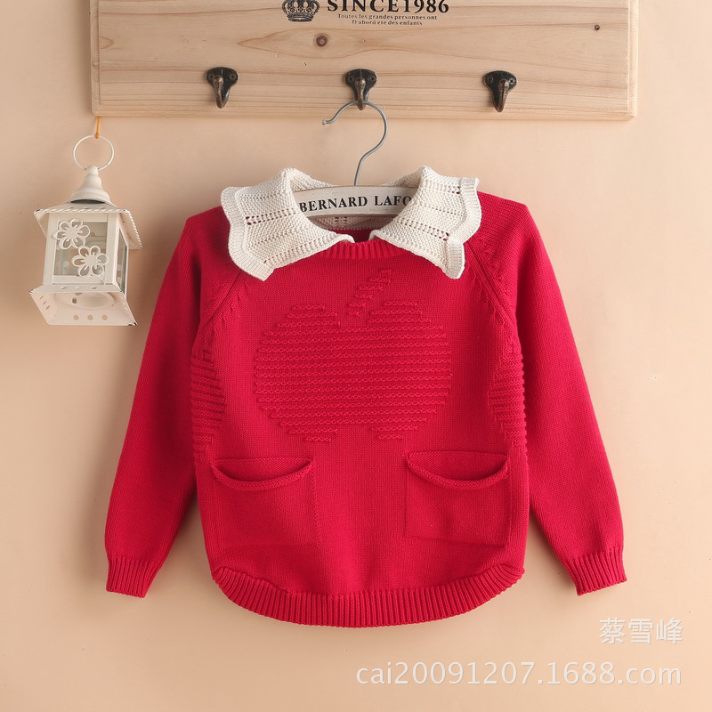 <em>春款</em>童装~韩版全棉纯色麻花针织<em>毛衣</em>~女童翻