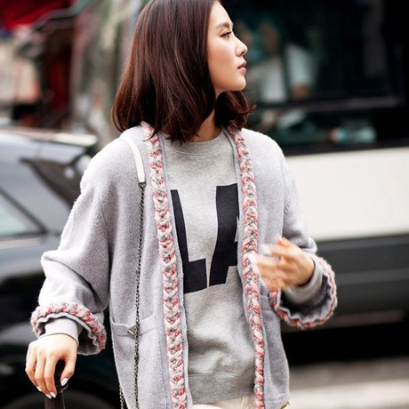 刘诗诗明星同款时尚街拍小香风<em>羊毛编织</em>毛衣开