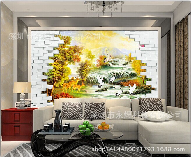 白砖鹿群白鹭风景画1