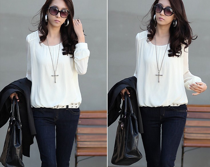 2014<em>春季女装上衣</em> 韩版泡泡袖大码雪纺衫 宽松