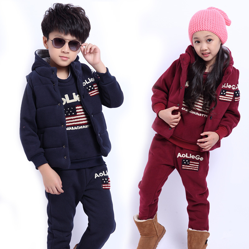 儿童冬款<em>卫衣</em>套装 加绒<em>加厚马甲</em>三件套 国旗图
