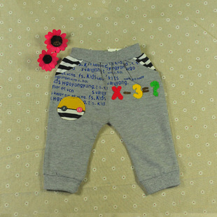 童裤-2014春款新款童装 条纹口袋英文字母图案