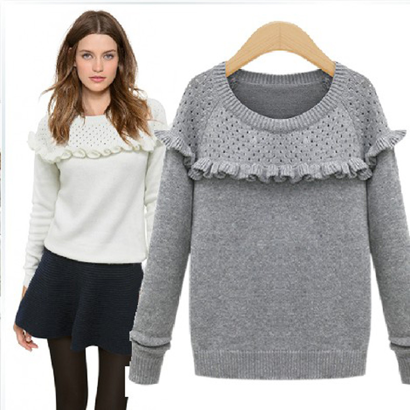 2014春装新款女装 套头女<em>毛衣</em> 韩版<em>圆领 长袖</em>宽