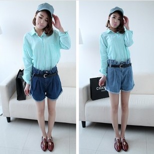 春夏韩版新款高腰休闲<em>宽松</em>女式<em>牛仔短裤卷边</em>热