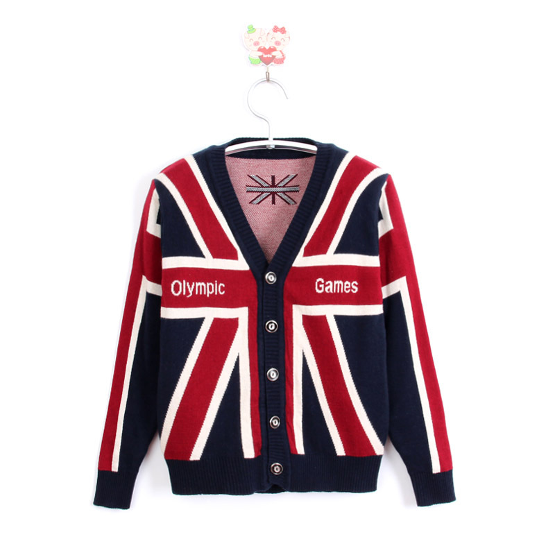 14春季新款韩版<em>童装毛衣英伦风</em>米字字母提花