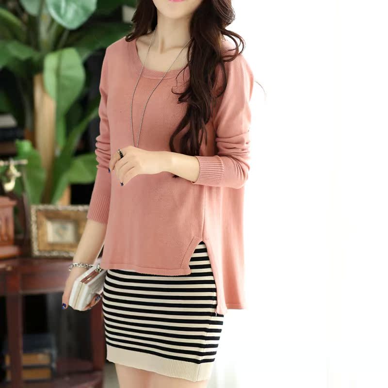 2014春装新款韩版<em>圆领</em>针织衫2件套<em>搭配条纹</em>背