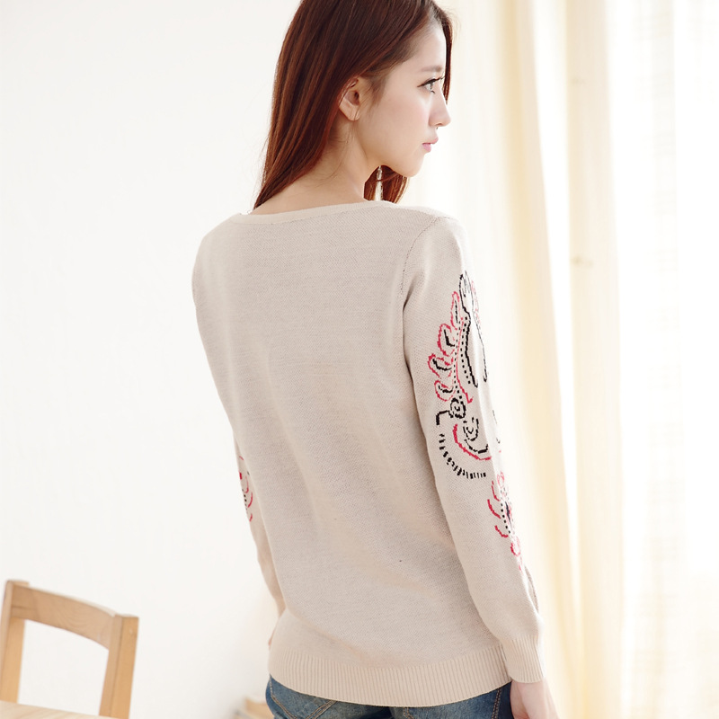 韩版双层加厚复古花朵圆领长袖<em>女毛衣 图片</em>_高