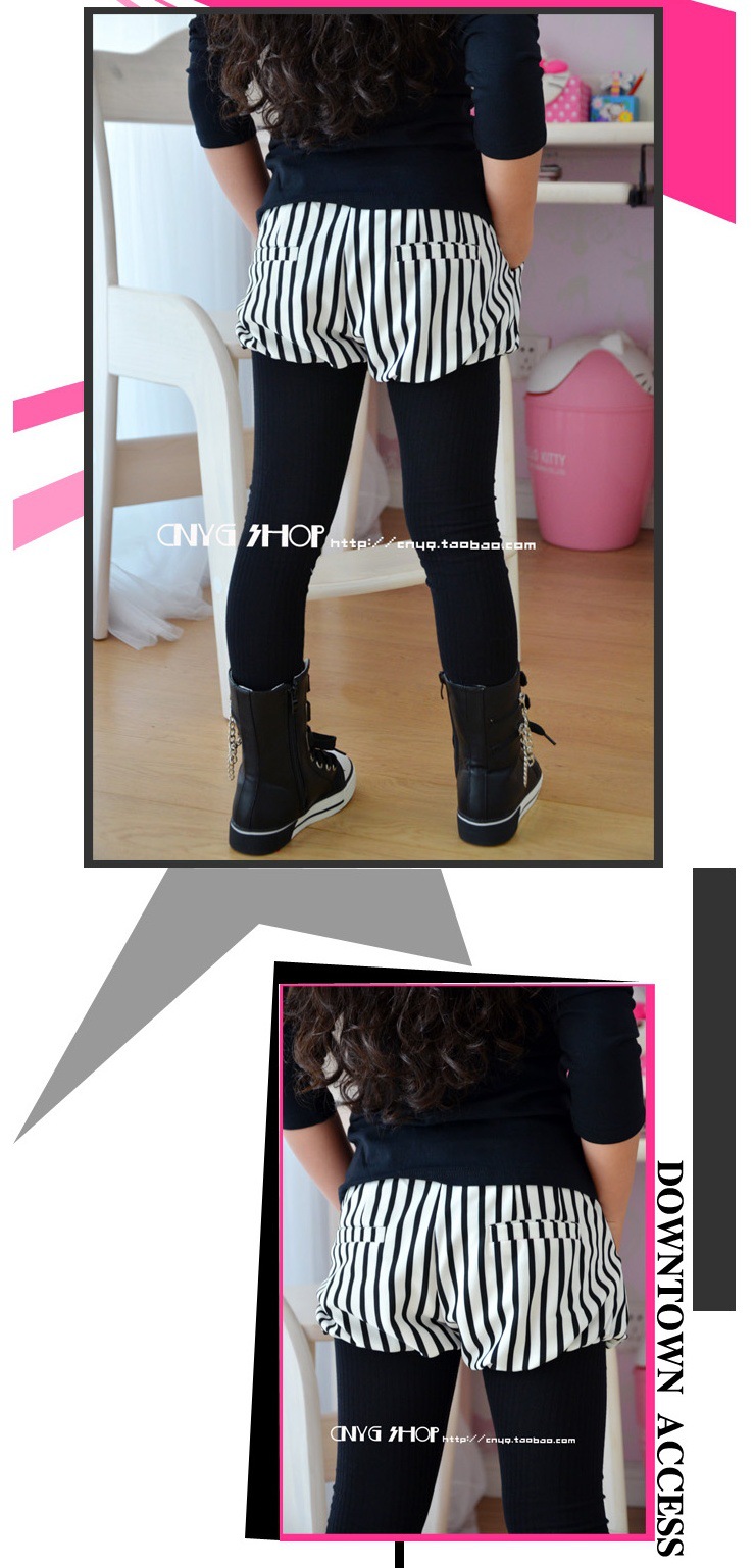 2014春款 女童黑白条纹打底裤<em>带短裤</em> 儿童打底