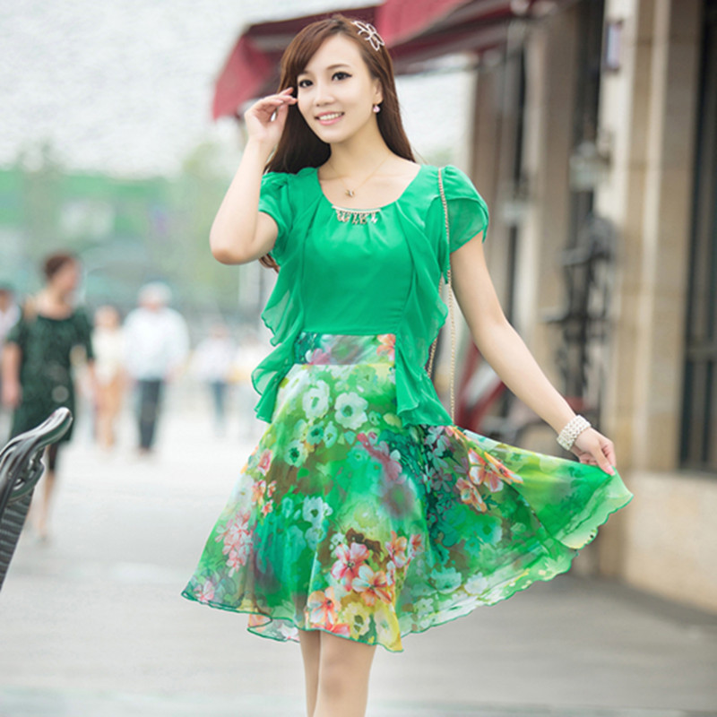 (实拍)2014雪纺连衣裙<em>裙子</em>夏季<em>韩版</em>修身<em>连衣</em>雪