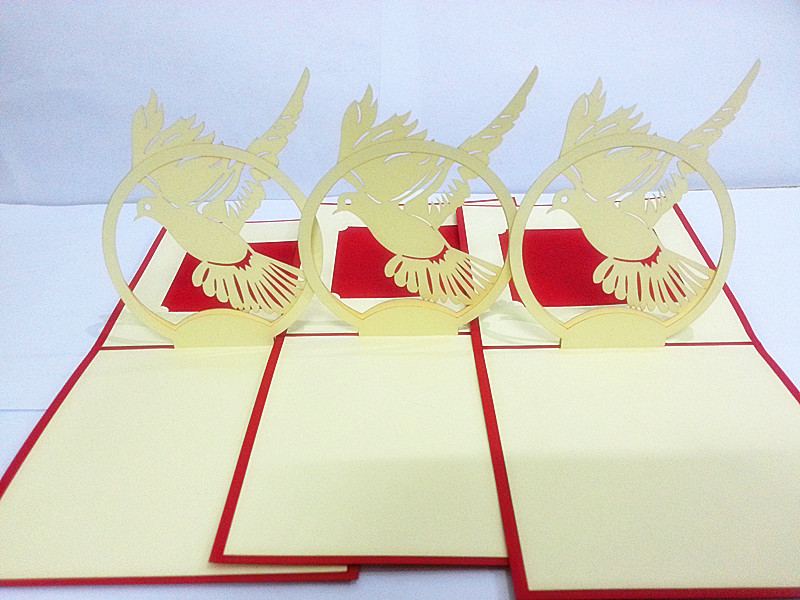 批发采购请柬-创意 3D 立体 手工纸雕贺卡 和平