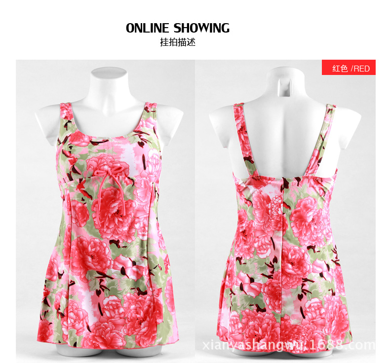 【9467<em>莉</em>槿朵<em>泳衣</em>高档印花裙式遮肚连体<em>泳衣</em>