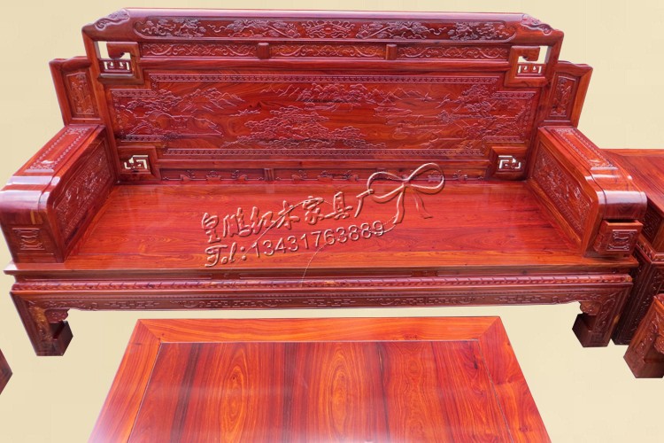【中式实木红木古典家具非洲红檀木沙发大锦锈