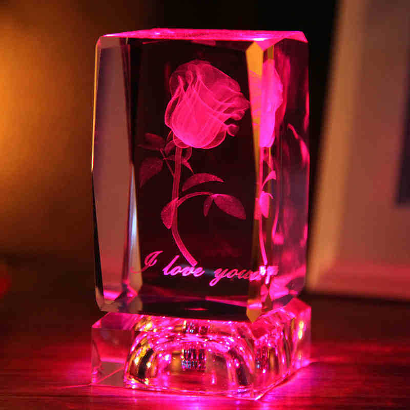 水晶玫瑰花礼品摆件 恋爱结婚周年纪念日 七夕