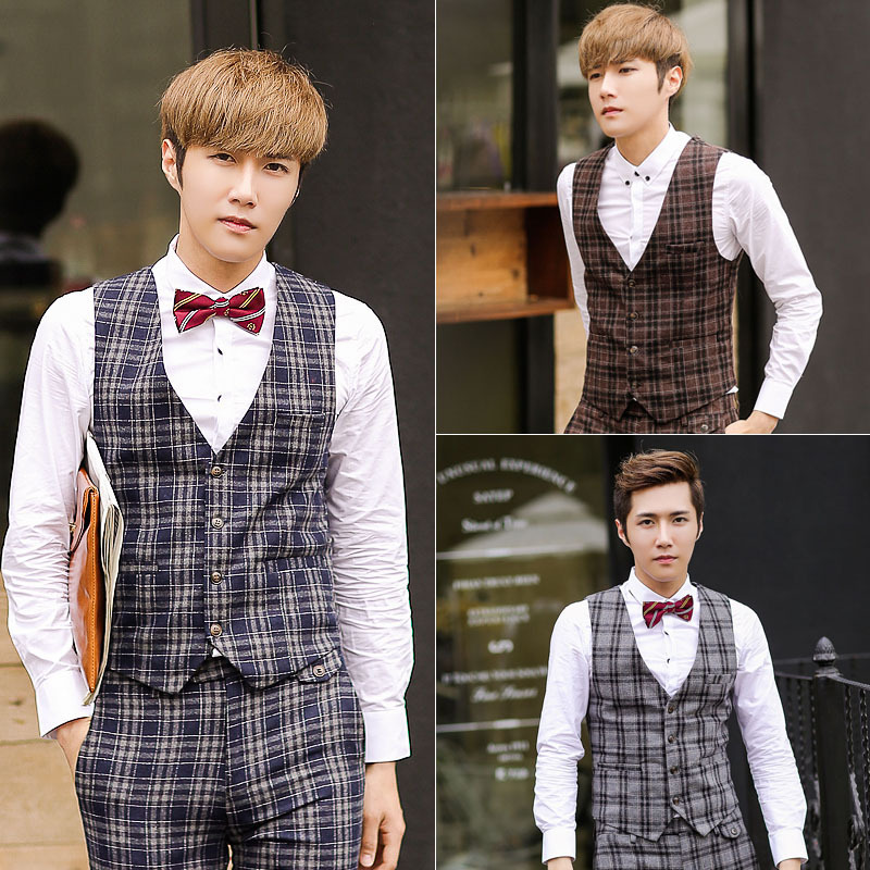 韩版<em>男士</em>修身<em>马甲</em> 男式复古<em>休闲马甲</em> <em>男士</em>格子