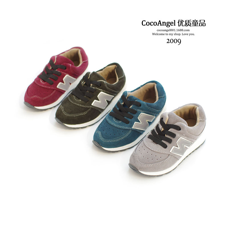 2014秋款 韩国儿童休闲鞋 男童女童经典版型款N字磨砂真皮运动鞋