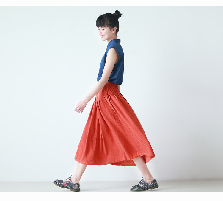 批发采购半身裙-文艺棉麻中长大摆半身裙旅游