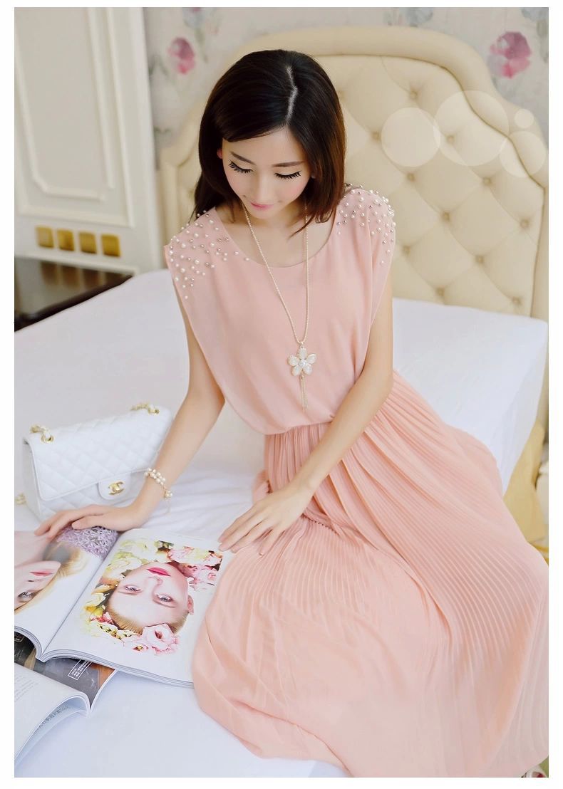 2014春夏装新款<em>女装</em>无袖<em>雪纺连衣裙</em> 长裙 <em>韩版</em>