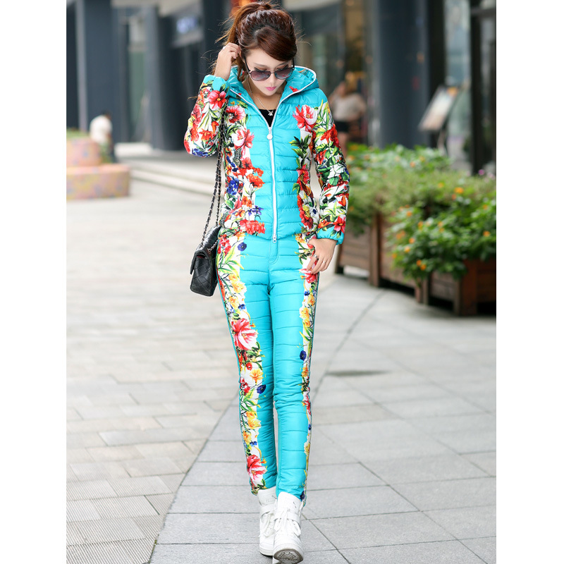 2014<em>冬季</em>新款韩版修身时尚羽绒服印花<em>套装女</em>
