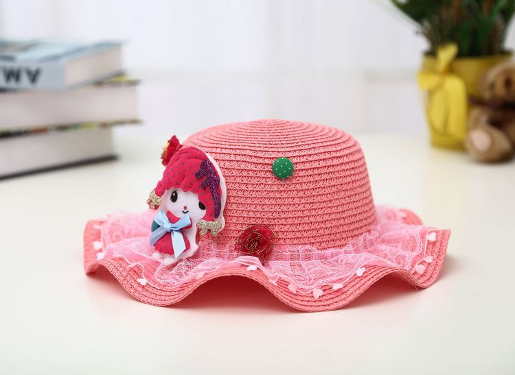 供应2014新款 儿童小女孩草帽 女童卡通帽子 遮阳帽 儿童草帽批发帽子
