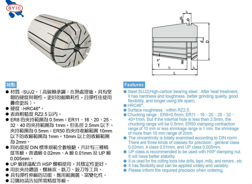 台湾正河源（SYIC）--上海总代理--BT40-ER16数控刀柄筒夹
