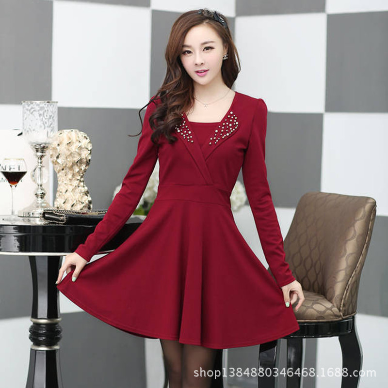 2014春装新款韩版女装修身订珠淑女气质连衣