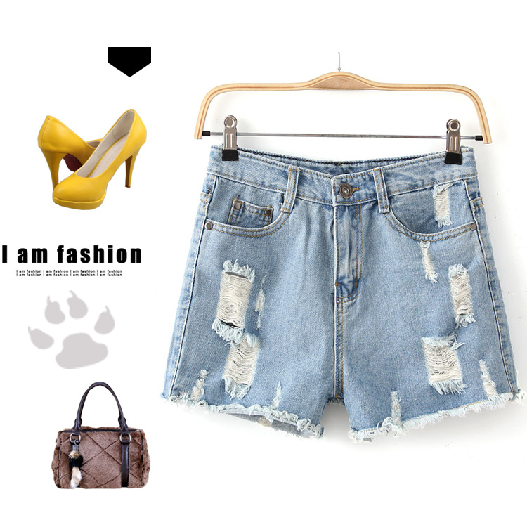 JB 欧美风 2014<em>夏季</em>新款破洞高腰牛仔百搭<em>短裤</em>