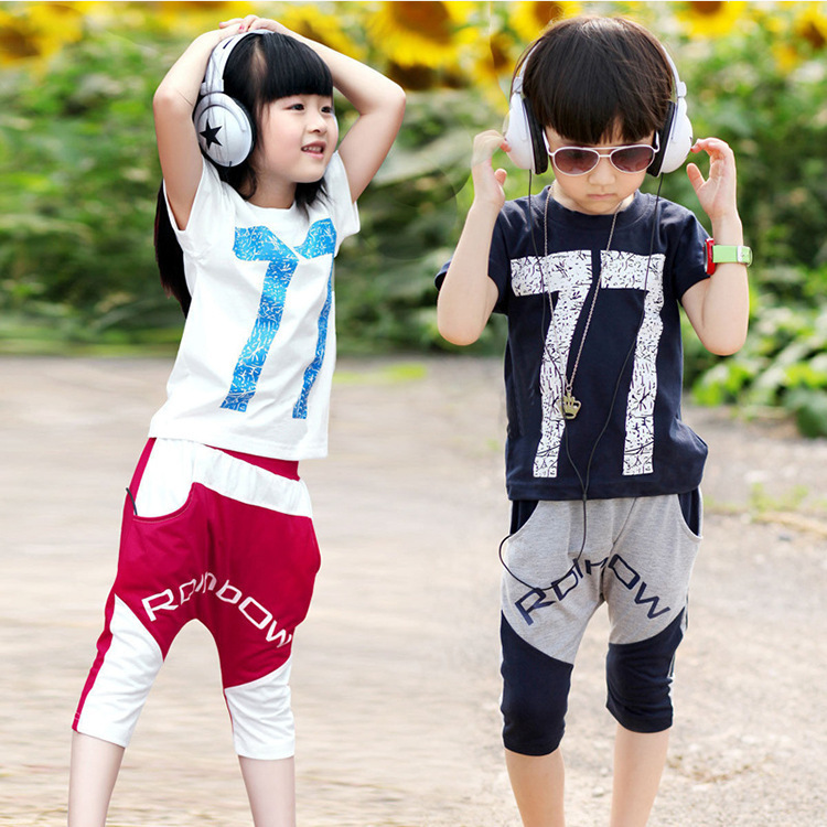 <em>韩版</em>2014新款夏装<em>童装</em>新品 <em>男女</em>童套装 两件套