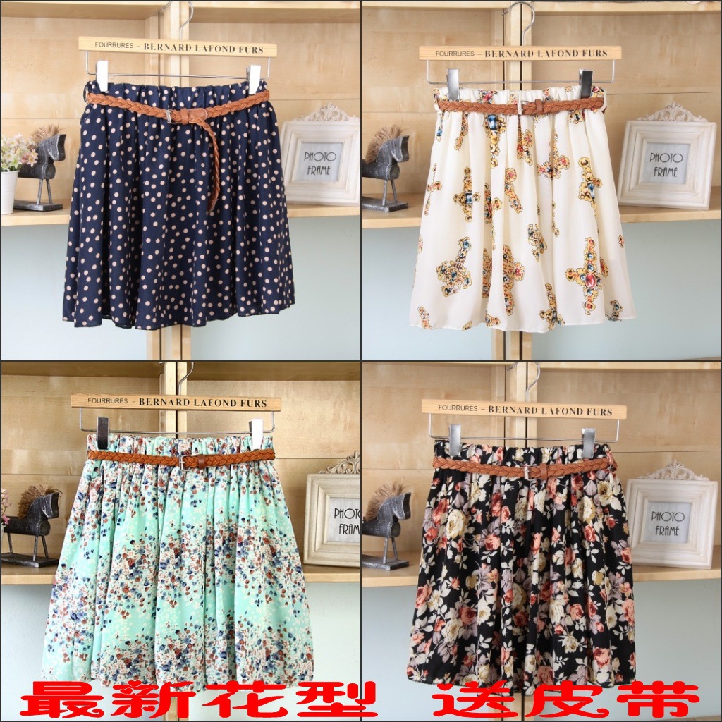 季半身裙甜美碎花大码雪纺<em>百褶裙蓬蓬裙短裙</em>裤
