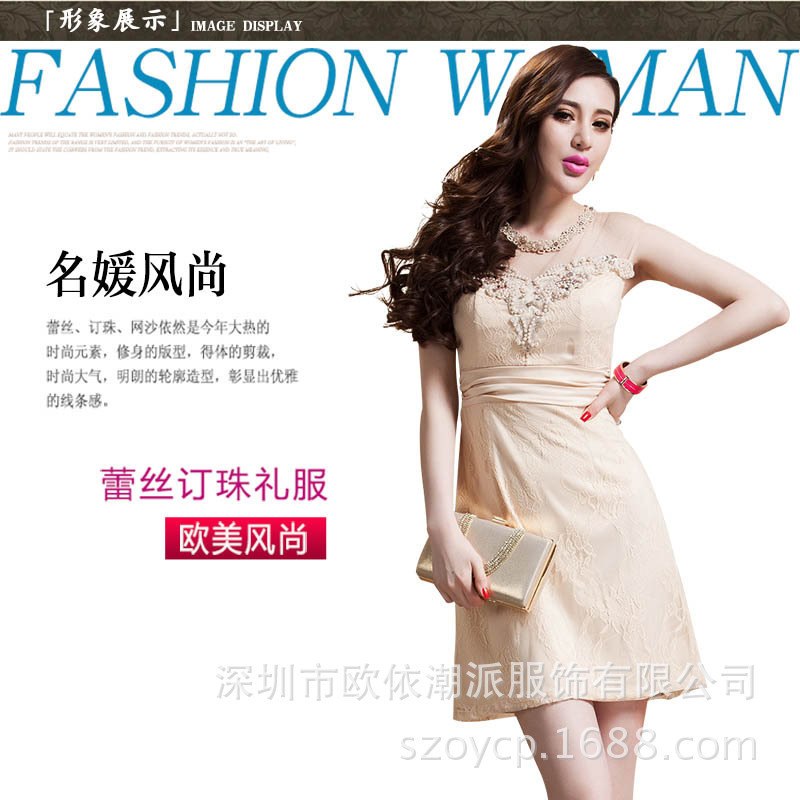 2014欧洲站<em>名媛</em>高端<em>女装</em>网店<em>批发</em>代发网纱钉