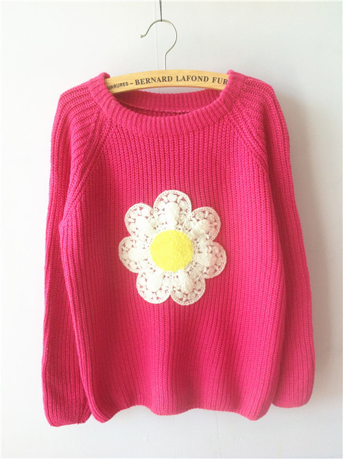 2014春款新装小清新花朵图案套头毛衣特价