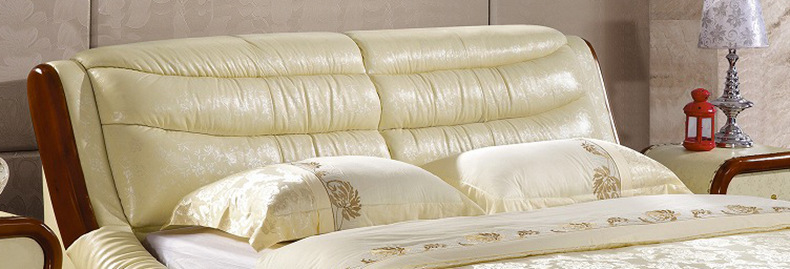 厂家批发零售 带木架床 真皮床 弧形边双人床 米黄色皮床