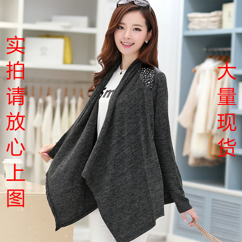 2014秋冬新款女装韩版拼接铆钉针织衫<em>围巾</em>领