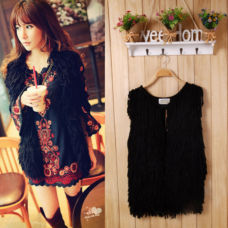 <em>服装</em>代销 日系VIVI呛口小辣椒 <em>流苏马甲</em>外套一