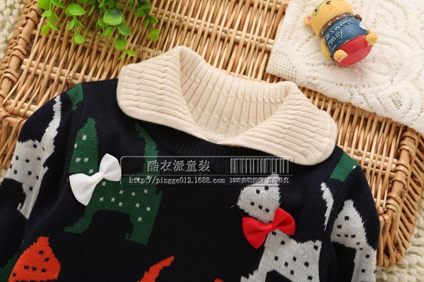 童<em>毛衣</em>-外贸童装 女童 <em>蝴蝶</em>结装饰<em>卡通图案</em>提花