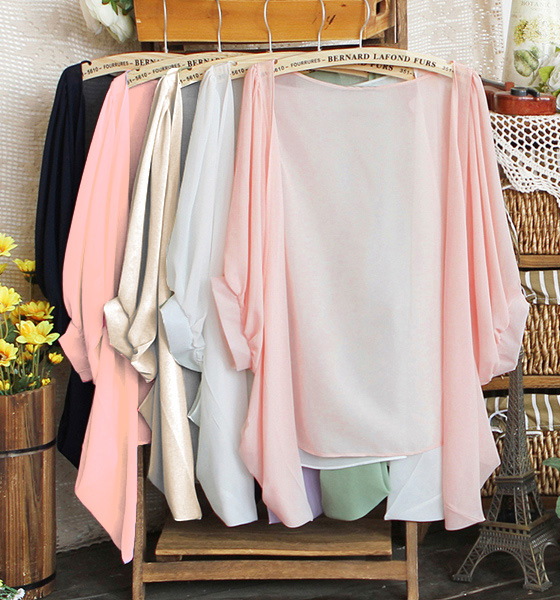 夏季韩版<em>中袖</em>无扣薄<em>外套</em> <em>开衫披肩</em>灯笼袖雪纺