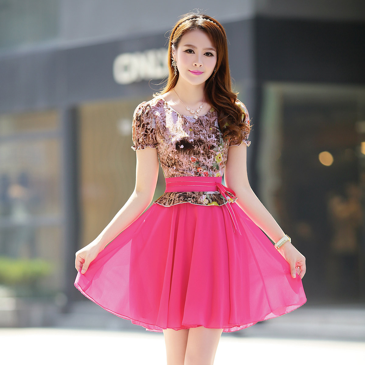 2014夏装新款<em>女装韩版连衣裙</em>绒<em>时尚</em>修身雪纺